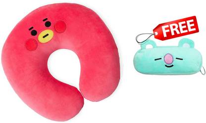 GIFTER'S ATTRACTIVE BTS21 Character Plush Neck Pillow Soft (Tata) -WASHABLE (FREE POUCH) Neck Pillow
