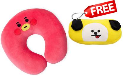 GIFTER'S ATTRACTIVE BTS21 Character Plush Neck Pillow Soft (Tata) - WASHABLE(FREE POUCH) Neck Pillow