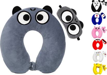 Juzzii Velvet Cute Cartoon Neck Pillow & Sleeping Eye Mask Combo For Men & Women(Grey) Neck Pillow & Eye Shade