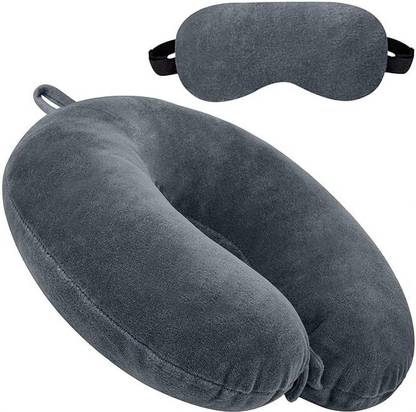 Maanisha Enterprises U Shaped Micro Fiber Cushion Neck Rest Pillow With Black Eye Mask Neck Pillow & Eye Shade