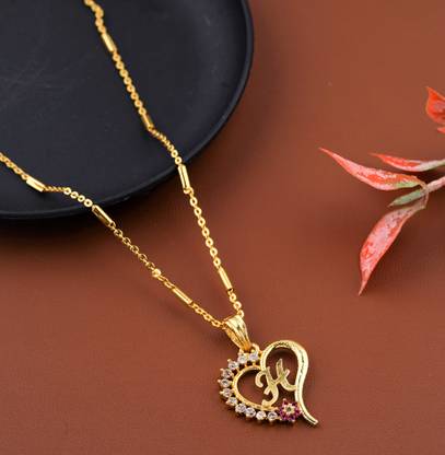 JETWAL H Name Pendant Heart Shape Design Alphabet H Locket with 18 Inch Chain Gold-plated Alloy Pendant