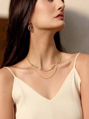 THANU'S CRAFT 14K Gold Plated Herringbone Snake Neck Chain Western Necklace Chains for Women Crystal Gold-plated Plated Metal Necklace