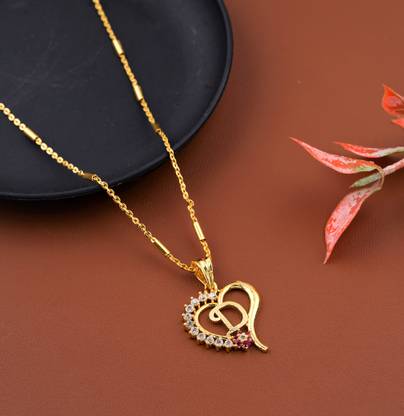JETWAL D Name Pendant Heart Shape Design Alphabet D Locket with 18 Inch Chain Gold-plated Alloy Pendant
