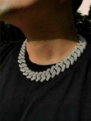 Adoxy Iced Out Chain Pearl Silver Plated Alloy Chain