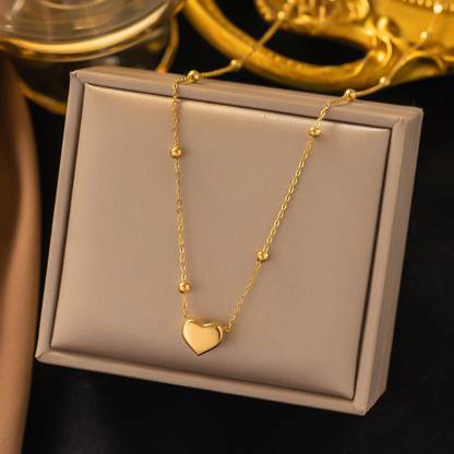Vriva Jewels Gold Beaded Chain with Gold Heart shaped Pendent Necklace Gold-plated Plated Alloy Necklace