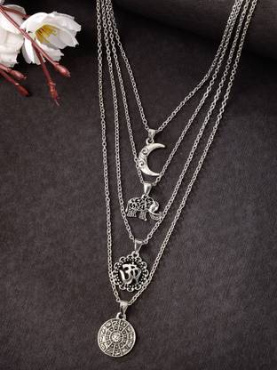 Scintillare by Sukkhi Impressive Multistyle 4 Layered Rhodium Plated Silver Oxidised Pendant Necklace Rhodium Plated Alloy Layered