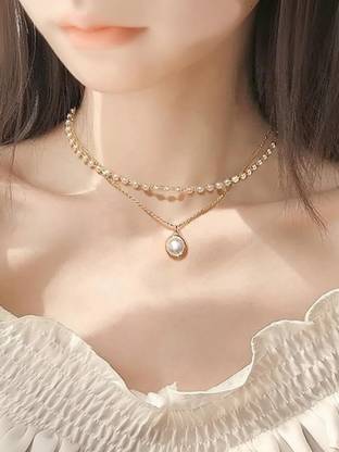 Vembley Vembley Charming Gold Plated Pearl Double Layered Pendant Necklace Gold-plated Plated Alloy Layered