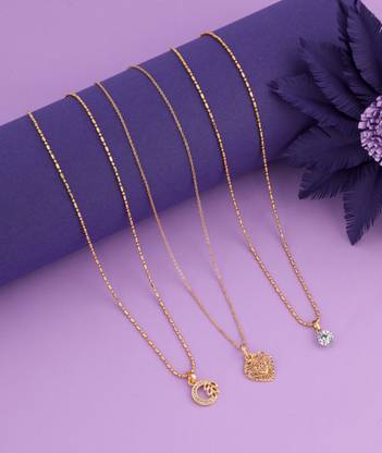 Jewel WORLD Combo of 3 Pcs 18 inch short pendant locket chain with SURPRISE GIFT for girls Gold-plated Alloy Pendant