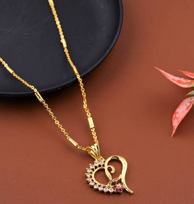 JETWAL L Name Pendant Heart Shape Design Alphabet L Locket with 18 Inch Chain Gold-plated Alloy Pendant
