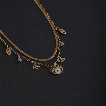 Palmonas Evil-eye Cascade Necklace Cubic Zirconia Gold-plated Plated Stainless Steel Necklace
