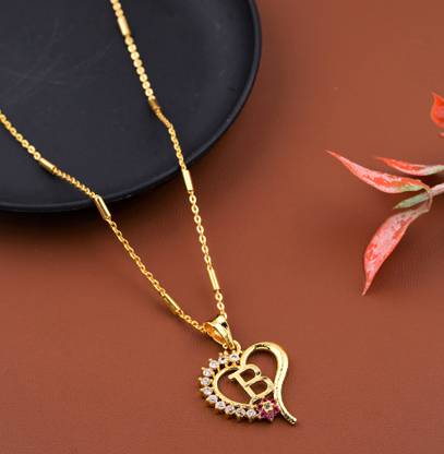 JETWAL B Name Pendant Heart Shape Design Alphabet B Locket with 18 Inch Chain Gold-plated Alloy Pendant