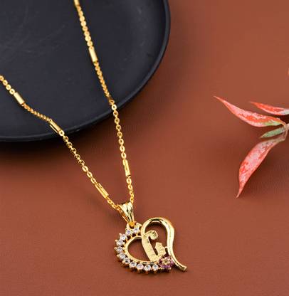 JETWAL G Name Pendant Heart Shape Design Alphabet G Locket with 18 Inch Chain Gold-plated Alloy Pendant