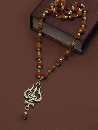 ARIVETS Shiv Trishul mala Gold-Plated Lord Shiva Locket rudraksha moti Wood Pendant Set Gold-plated Brass Pendant Set
