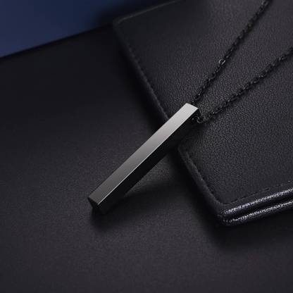 Vertical Bar Cuboid Stick Pendant Locket Necklace With Chain Stainless Steel Rhodium Plated Alloy Necklace