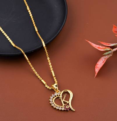 जेटवाल K Name Pendant Heart Shape Design Alphabet K Locket with 18 Inch Chain Gold-plated अलॉय पेंडेंट