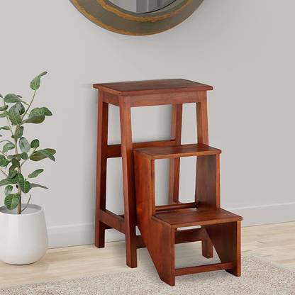 APRODZ Mango Wood Folding Step Side End Table for Home | Stool Set of 1 Solid Wood Nesting Table