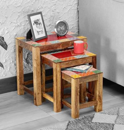 Marusthalee Wooden Handpainted Nesting Tables Solid Wood Nesting Table