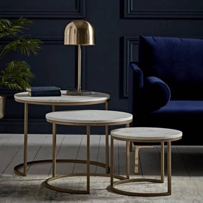 ANIKAA Nesting Coffee Table with Real Marble Metal Nesting Table