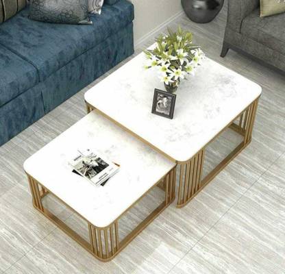 Royal Heritage crafts Nesting Table (Set of 2) -Coffee Table Set Marble Top Nesting Table Metal Nesting Table