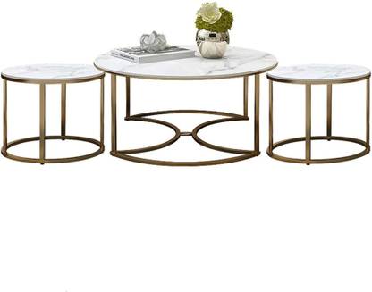 Giftoshopee Nesting Coffee Table with marble finishing top of wood, Metal Nesting Table
