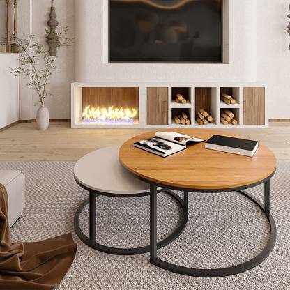 bloo mart Round Coffee Table Set of 2 End Table Engineered Wood Nesting Table