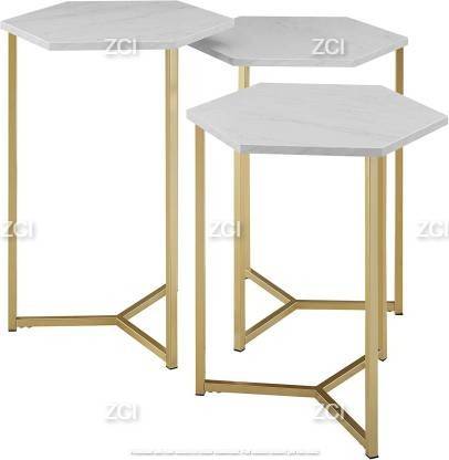 ZINCOPP Hexagon Wood Top Metal Nesting Table