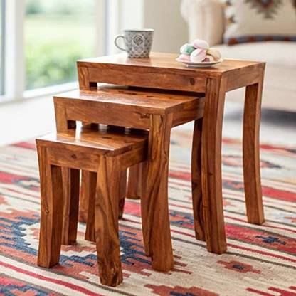 SRS Furniture Solid Sheesham Wood Stool Set of 3 Pieces / Wooden End Table Solid Wood Nesting Table