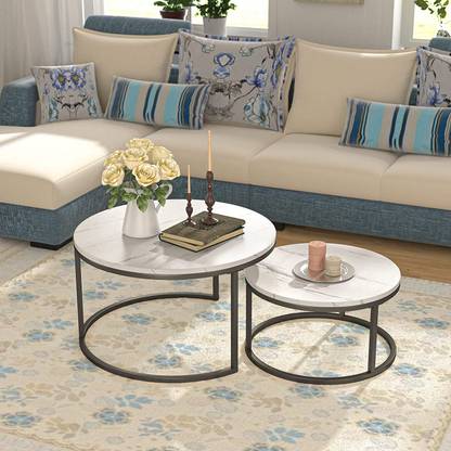 bloo mart Round Coffee Table Set of 2 End Table Engineered Wood Nesting Table