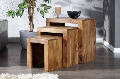 TRUE FURNITURE Sheesham Wood Nesting Tables Set of 3 Stools | Honey Finsih Solid Wood Nesting Table