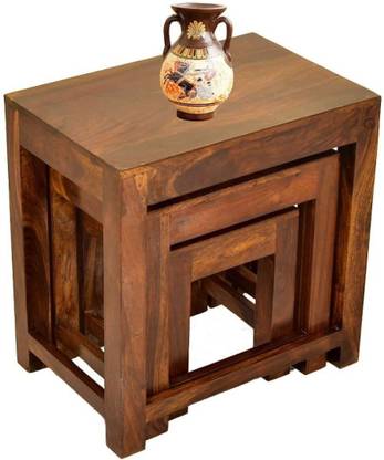 JeenWood Solid Sheesham Wood Nesting Table Stool Set of 3 Coffee End/Side/Conner Tables Solid Wood Nesting Table