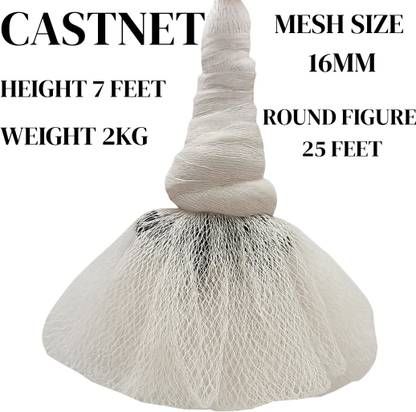 NETKING Cast Net Jhaki Jaal 7ft – 25ft Round Nylon Net | 16mm Mesh, Iron Sinkers Fishing Net