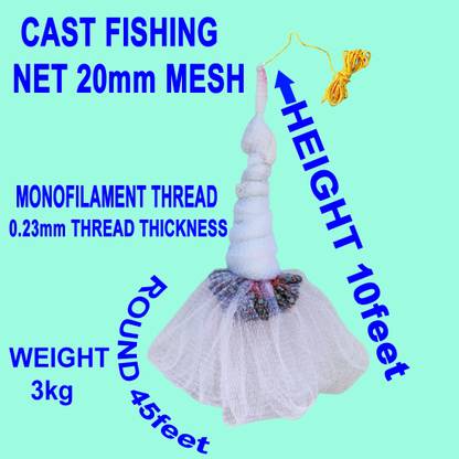 A to Z CAST FISHING NET MONOFILAMENT THREAD HEIGHT 10f,ROUND 45f,20mm MESH,WEIGHT 3kg Fishing Net