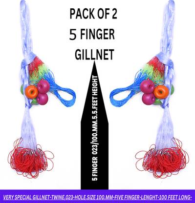 YASHNET GILLNET 5 FINGER GILLNET 100MM PACK OF 2 PCS 90 TO 100 FEET LONG LENGTH Fishing Net
