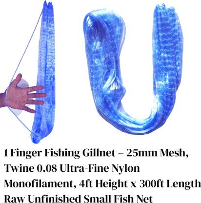 NETKING 1 Finger 25mm Fishing Gillnet – Twine 08, 4ft x 250ft, Raw Monofilament Net Fishing Net
