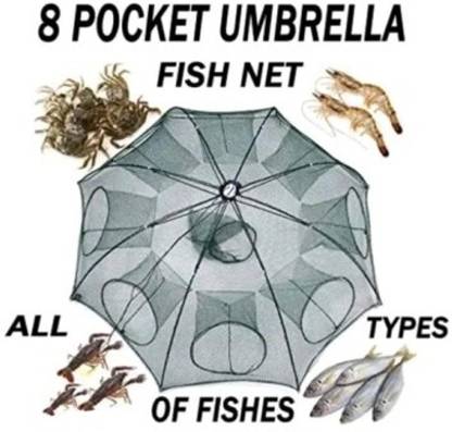 FARUK 8 Holes Automatic Fishing Net Shrimp Cage, Nylon Foldable Crab Fish Trap Fishing Net