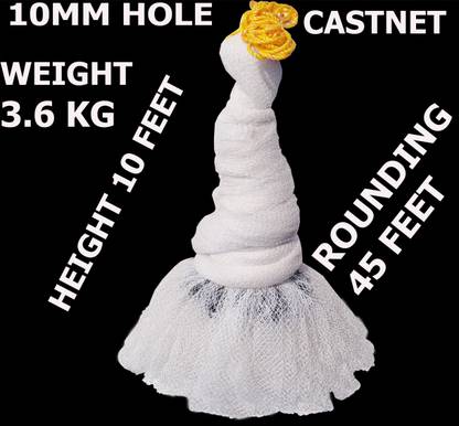 यशनेट CASTNET 10MM HOLE SIZE HEIGHT 9.5 FEET 3.5KG WT NYLON THREADS NO-0+1 नेट