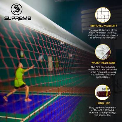 Supreme Badminton Net Silky-P.P (4 Side Tape) Tournament Qlty. (Pack Of 1) Badminton Net