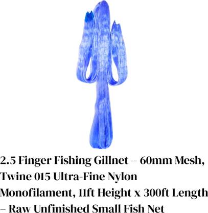 NETKING 2.5 Finger 60mm Mesh Fishing Gillnet – Twine 015, 10ft x 250–300ft, Raw Jaal Badminton Net