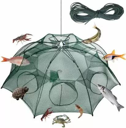 Satguru 8 Holes Automatic Fishing Net Shrimp Cage, Nylon Foldable Crab Fish Trap Fishing Net
