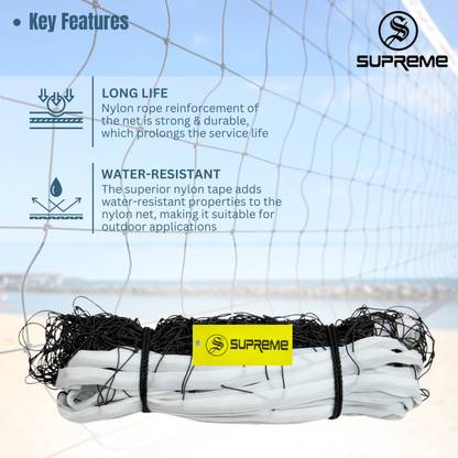 Supreme Volleyball Net Nylon (4 Side Tape)10 Mesh,Heavy (Pack Of 1) Volleyball Net