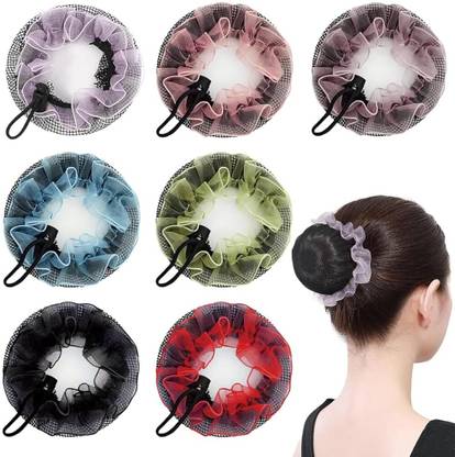 HASTHIP 7 Pcs Hair Buns for Women Girls Lace Brim Hair Net for Bun Adjustable Elastic Football Net