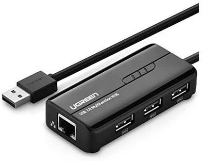 Ugreen RJ45 Ethernet Network Adapter with USB 2.0 Hub,10 100Mbps + 3 USB Ports Network Interface Card