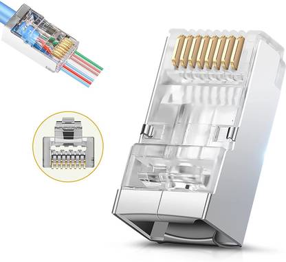 Mak World Shielded RJ45 Cat6 Cat 6A Pass Through Connector 8P8C FTP/STP for Ethernet Cable Network Interface Card