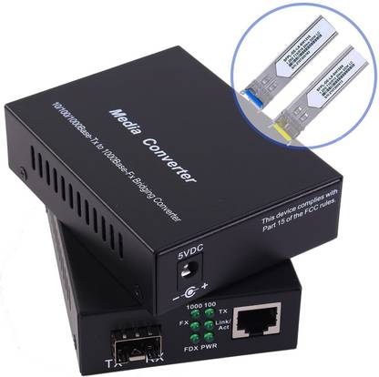 HANUTECH 1.25G Gigabit Ethernet Fiber Media Converters with SFP LC Single Core Transceiver Module, Single-Mode LC, SMF RJ45 to SFP Slot up to 20KM, 10/100/1000Base-Tx to 1000Base-SX 2 Ports 1000 Mbps Network Switch