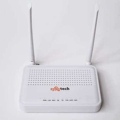Syrotech SY-GPON-1111-WDONT(1GE+1FE+1POT+CATV+WIFI) 4G Router 2.4 GHz 2.5 Mbps Wifi Speed Single Band Internal & External Antenna Both (Ethernet and ADSL)