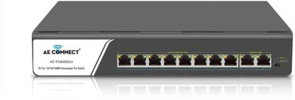 AeConnect AE-PS8082GU 8-Port PoE+ Switch. port:8x10/100 PoE+, Port:2 x1000 uplink 8 Ports 1000 Mbps Network Switch