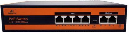 A Plus Products A+ PRODUCTS POE SWITCH 4 PORT 10/100 POE + 2 UPLINK 10/100 66 WAT (PACK OF 1) 5 Ports 100 Mbps Smart Network Switch