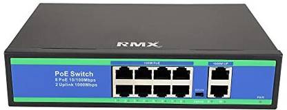 kathiriyas RMX PoE++ Support with 2-Port Network Uplink Port Built-in 96W Power Supply 8 Ports 100 Mbps Network Switch