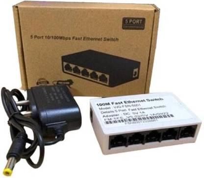 A Plus Products A+ PRODUCTS ETHERNET 5 PORT SWITCH 10/100 Mbps FAST ETHERNET SWITCH (PACK OF 1) 5 Ports 100 Mbps Smart Network Switch