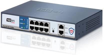 YADON 8Port PoE Ups Switch Y100-8P2UP/B 10/100Mbps Switch with PowerBackup| 8 Ports 100 Mbps Unmanaged Network Switch